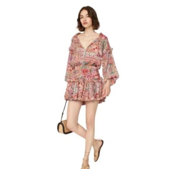 Misa Los Angeles “Elena” Long Sleeve Palazzo Tile Tiered Mini Dress – XS NWT! - Picture 5 of 7